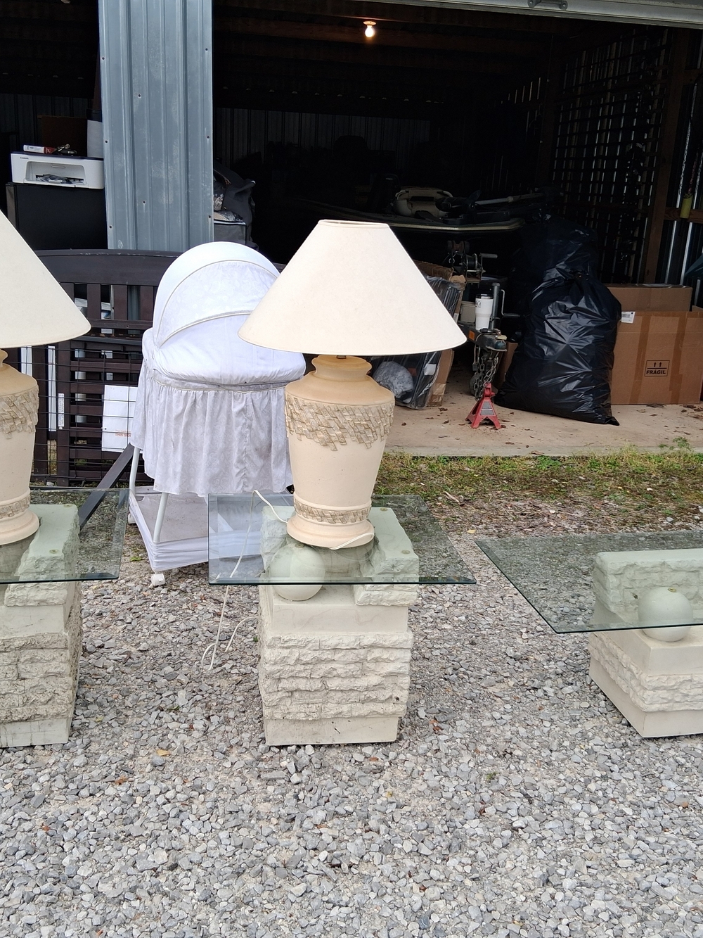 Cream Ceramic Table Lamp with Glass Accent Coffee Table And End Tableswith Lamps